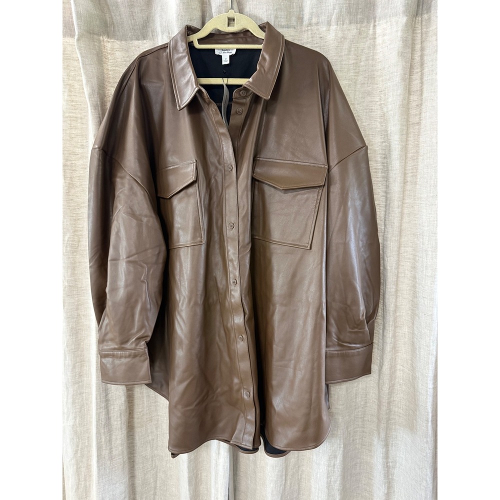 Lisadnyc The Drop Faux Leather Shirt Coffee Bean Brown Shacket Plus Size 5X NEW